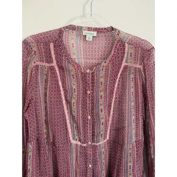 Sundance Womens Gemini Top Blouse Button Down Boho Sheer Size S - Picture 4 of 10